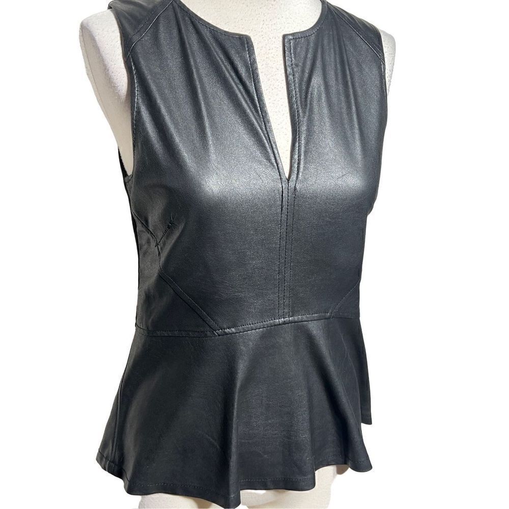 Sanctuary Black Sleeveless Sexy Leather Peplum Top Size Small